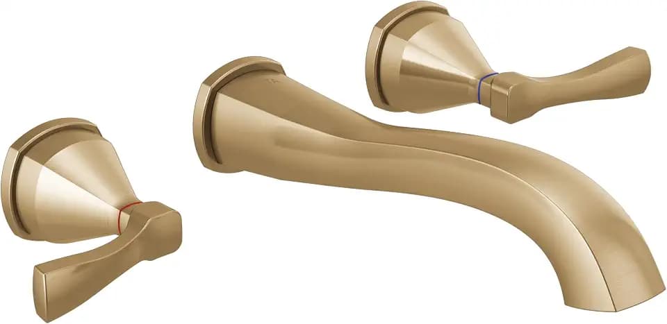 Delta Faucet Stryke Wall Mount Bathroom Faucet Gold, Wall Mount Faucet Bathroom, Wall Faucets Bathroom Sink, Gold Bathroom Faucet, Lumicoat Champagne Bronze T3576LF-CZ-PR-WL (Valve Not Included)