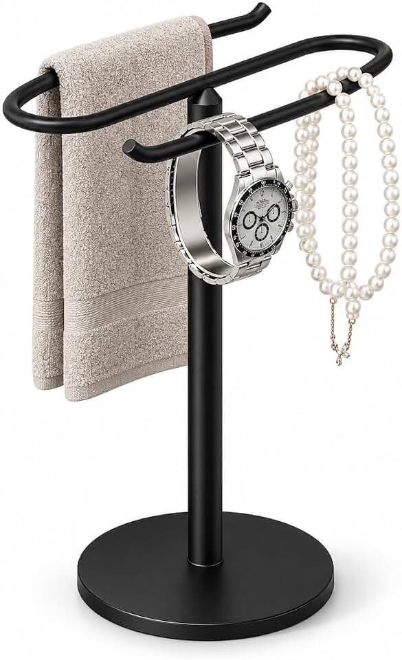 Hand Towel Holder Stand,S-Shaped Free-Standing Towel Rack Black SUS304 Stainless Steel Towel Bar Rack Stand Stand Hand Towel Rack Standing Towel Bar for Bathroom Kitchen Vanity Countertop