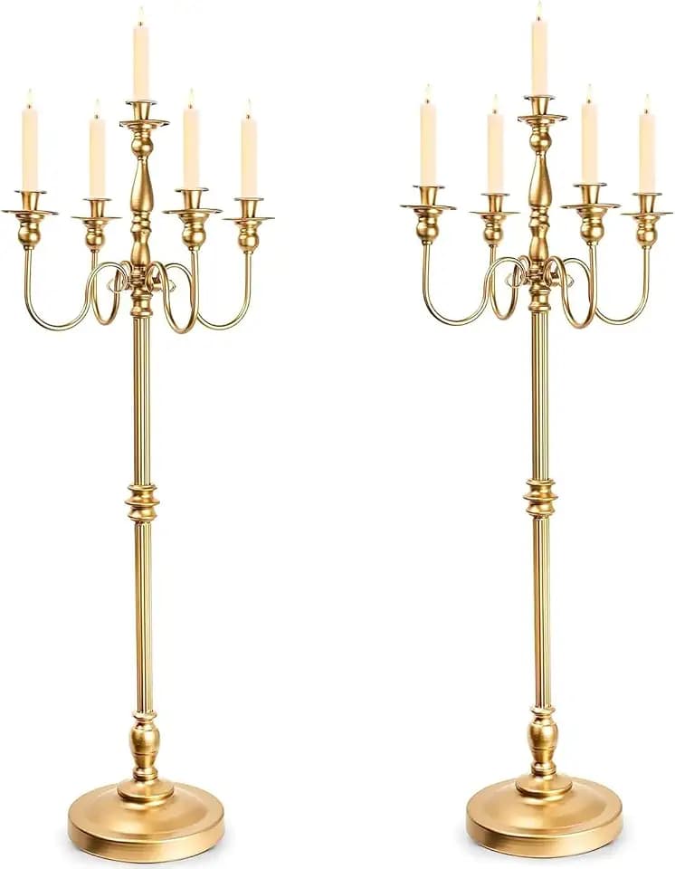 Floor Candelabra Tall 5 Arms Candle Holders for Wedding Centerpiece, 48" Gold Metal Candlestick for Taper Candle and Floral Centerpiece Stand Wedding Event Aisle Party