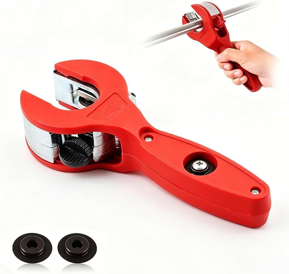 Ratcheting Pipe Cutter, 2 in 1 Compact Close Quarters Tube Cutter for Copper, Metal Pipes, PVC, PPR, Plastic Hoses, 5/16" to 1-1/8" Cutting Range