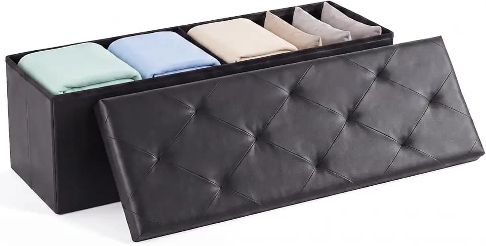DUMOS 43 Inch Folding Ottoman with Storage Bench, Foot Rest Stool Ottoman