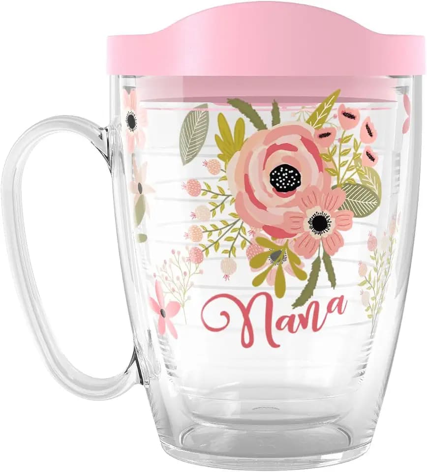 Tervis Floral Cluster Mother's Day Made in USA Double Walled Insulated Tumbler Travel Cup Keeps Drinks Cold & Hot, 16oz Mug with Handle, Nana