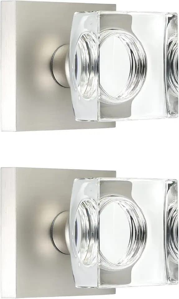 coolnews 2 Pack Crystal Glass Dummy Door Knobs, Single Side Half-Dummy Door Knob Set, Satin Nickel