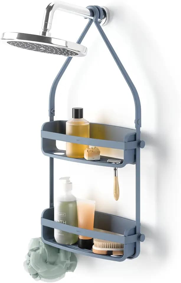 Umbra Flex Shower Caddy, Hanging 2 Shelves Bathroom Organizer, Slate Blue