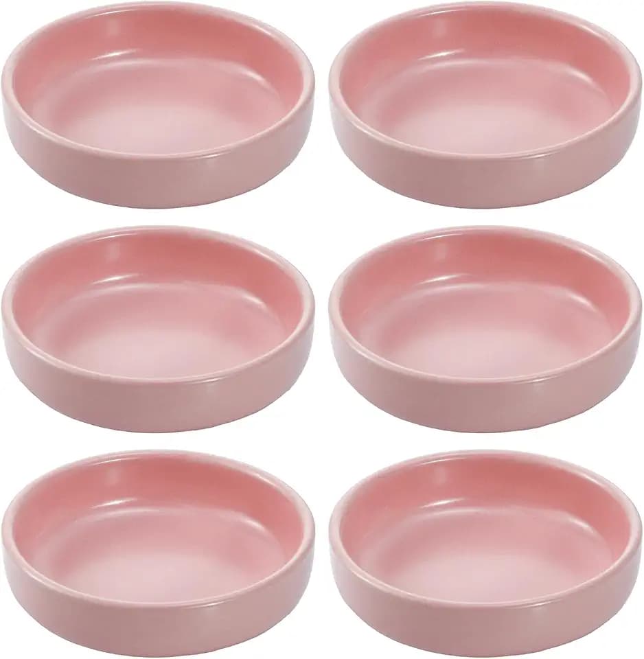 Colias Wing 3.5 Inch Simple Style Single Color Pattern Stylish Design Multipurpose Porcelain Side Dish Bowl Seasoning Dishes Soy Dipping Sauce Dishes-Set of 6-Pink