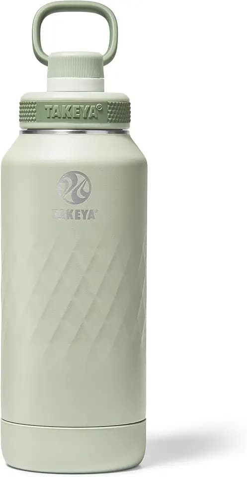 Takeya Sport Triple Insulated Water Bottle with Spout Lid and Ice Blocker (32 oz, Eucalyptus) - Triple Wall, Leakproof, Stainless Steel Water Bottle for Gym & Outdoor Use