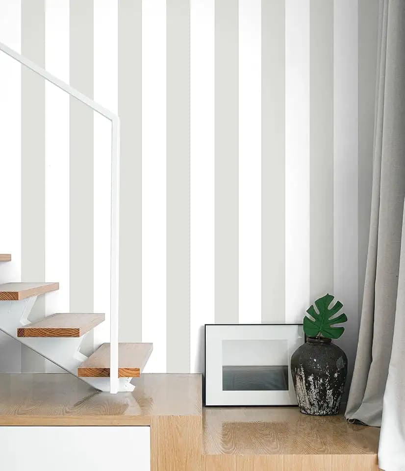 Guvana 17.7"x197" Striped Peel and Stick Wallpaper Grey and White Contact Paper Modern Removable Wallpaper Gray Striped Self-Adhesive Contact Paper for Livingroom Cabinets Decor