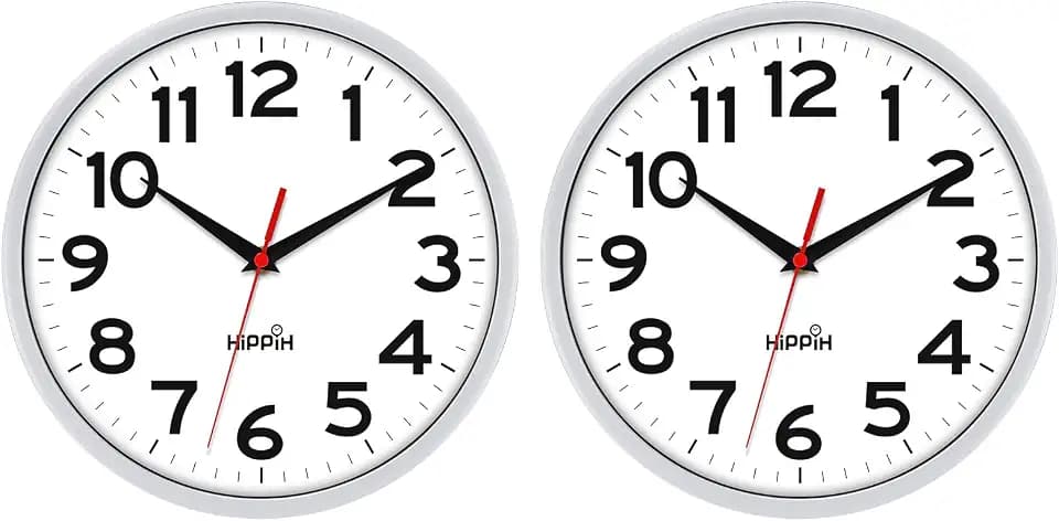 HIPPIH 10 Inch Wall Clock, 2Pack Silent Non Ticking Battery Operated Clocks
