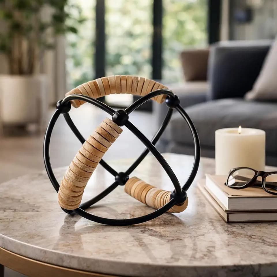 NESS AND JORD Metal, 9" Abacus Orb, Natural/Black
