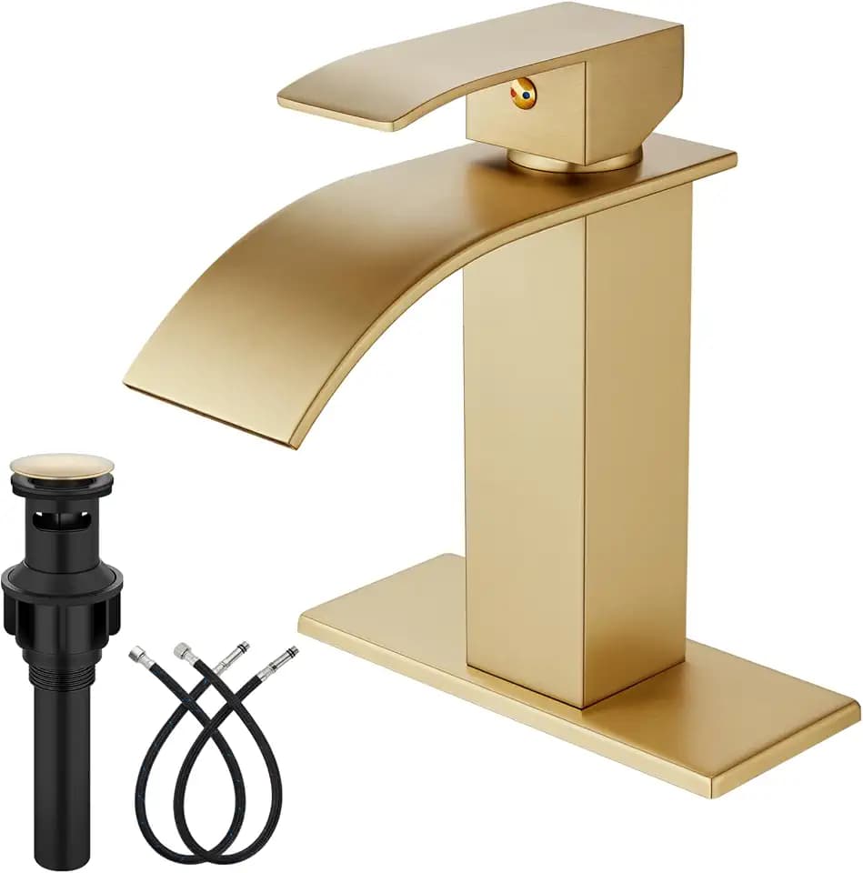 Midanya Waterfall Bathroom Faucet 1 Hole,Brushed Gold