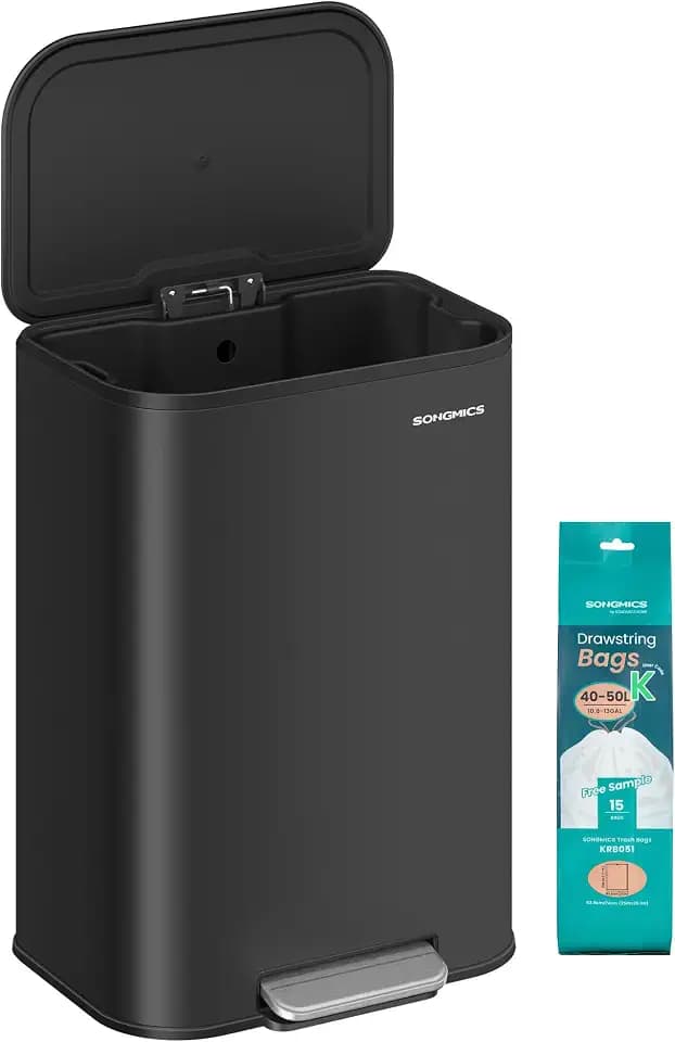 SONGMICS Kitchen Trash Can, 13-Gallon (50 L), Stainless Steel, Soft Close