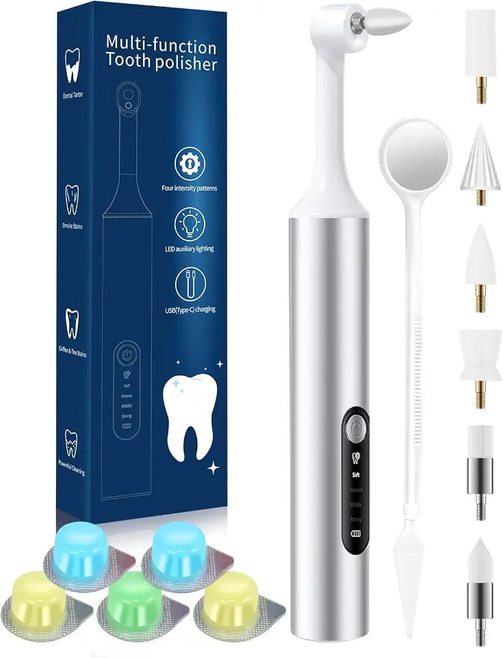 Rechargeable Electric Tooth Polisher Kit, 6 Heads, 4 Modes, IPX6, Type-C