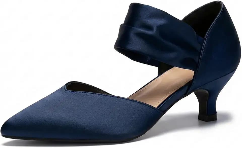 Womens Kitten Heels Pointed Toe Pumps Ankle Strap Wedding Shoes