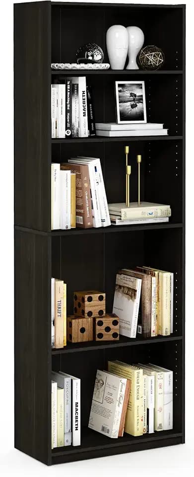 Furinno Jaya 5-Tier Book Shelf with Adjustable Shelves, Espresso