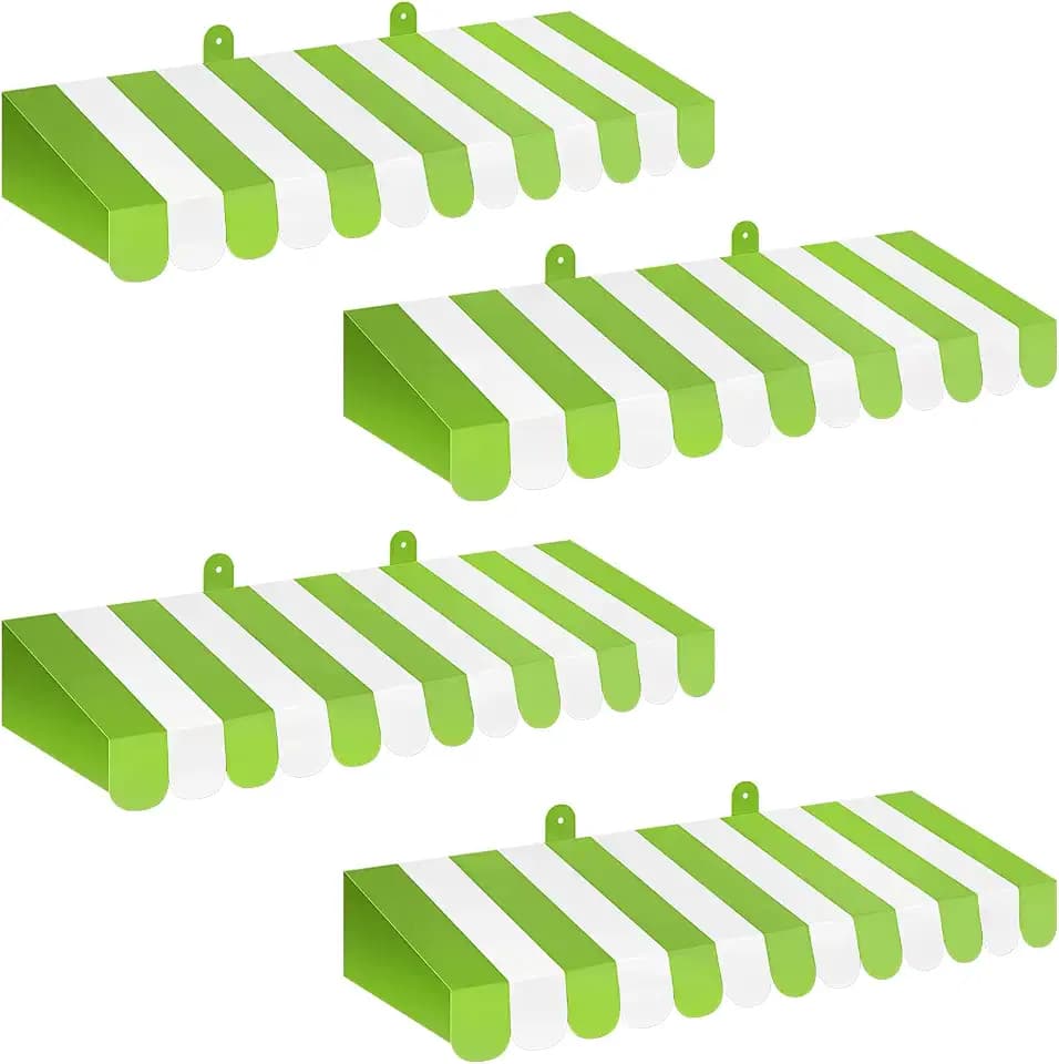 Boao 4 Pcs 3D Cardboard Awning Decor,Bright Green and White,Striped Style