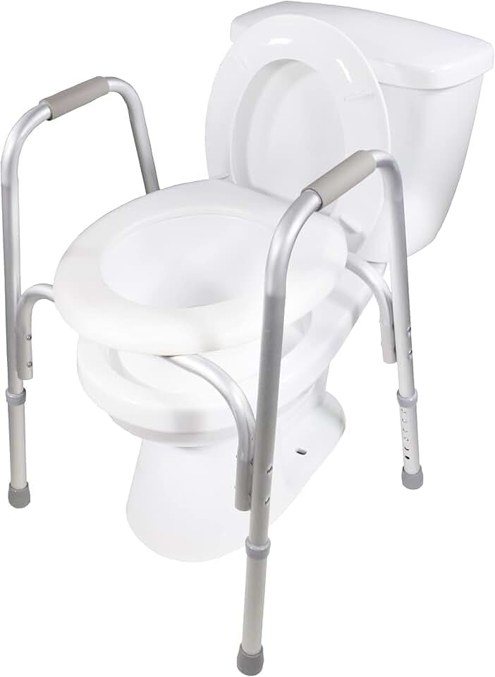 PCP Raised Toilet Seat and Safety Frame, Pre-Assembled Tool Free, Secure Adjustable Height, Made in USA, Regular