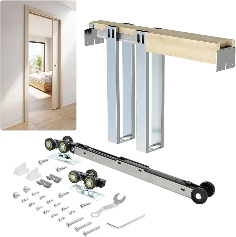 Nuk3y Pocket Door Frame Kit with Two-Way Soft Close for 2x4 Stud Wall (89LB to 220LB Door Weight Soft Close, Door Height: 96")