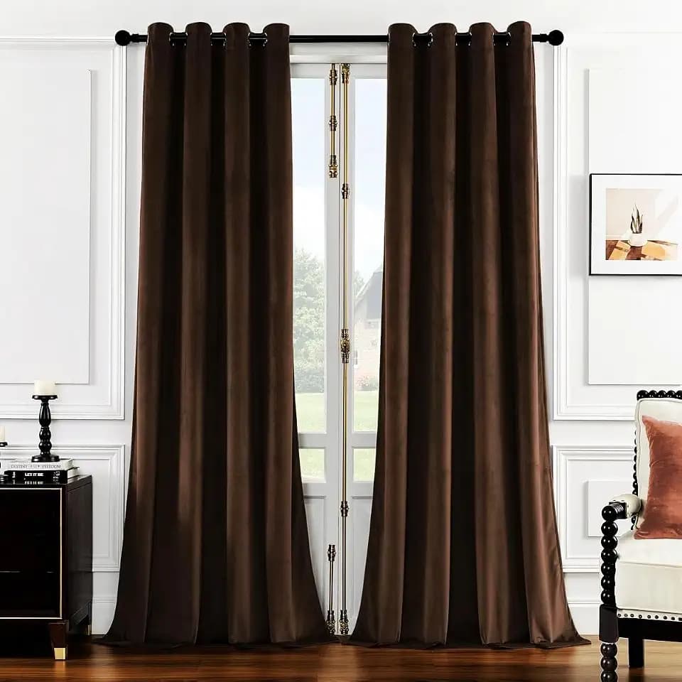 SMILETIME Brown Velvet Curtains 52"x90" Grommet 2 Panels
