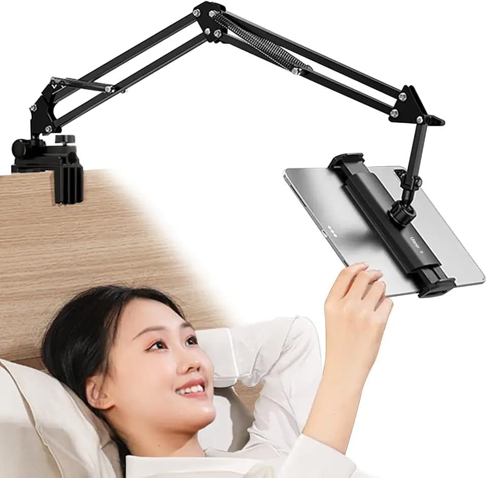 ULANZI Tablet Halterung für Bett & Schreibtisch – 360° Drehbare Universalhalterung mit Federtechnik für iPad, Tablets, Telefone oder Andere Geräte mit 4,6 bis 12,9 Zoll, Starker Klemmarm bis 1,2 kg