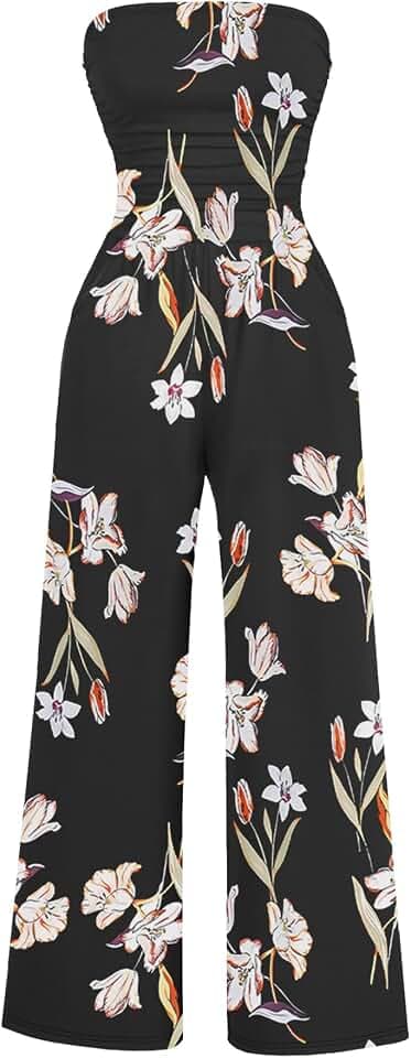 AUXDIO Women's Casual Summer Strapless Jumpsuits Off Shoulder Sleeveless Backless 2026 Wide Leg Romper with Pocket