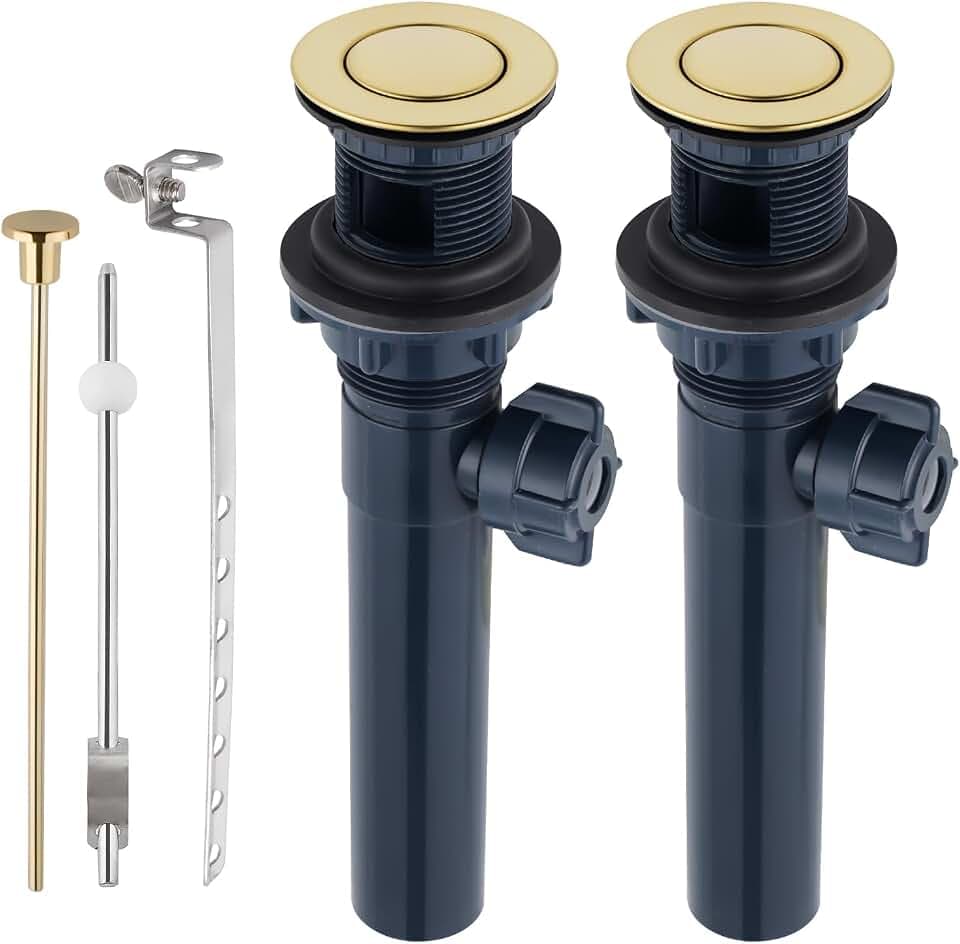 2PCS Bathroom Sink Drain with Lift Rod, Universal Fit, Brushed Gold