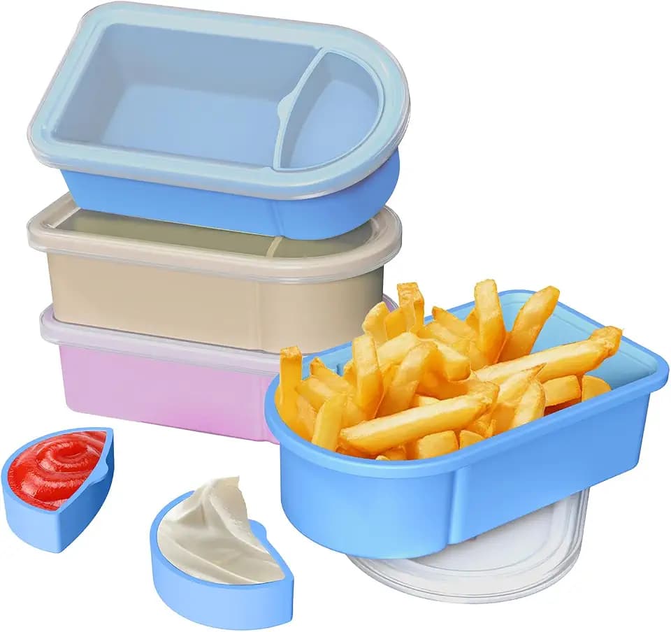 Toutrop 3 Pack Reusable Silicone Snack Containers with Lids, Salad Sauce Seasoning Container, Detachable design Mini Kids Snack Concainers for Travel, Office, Picnic