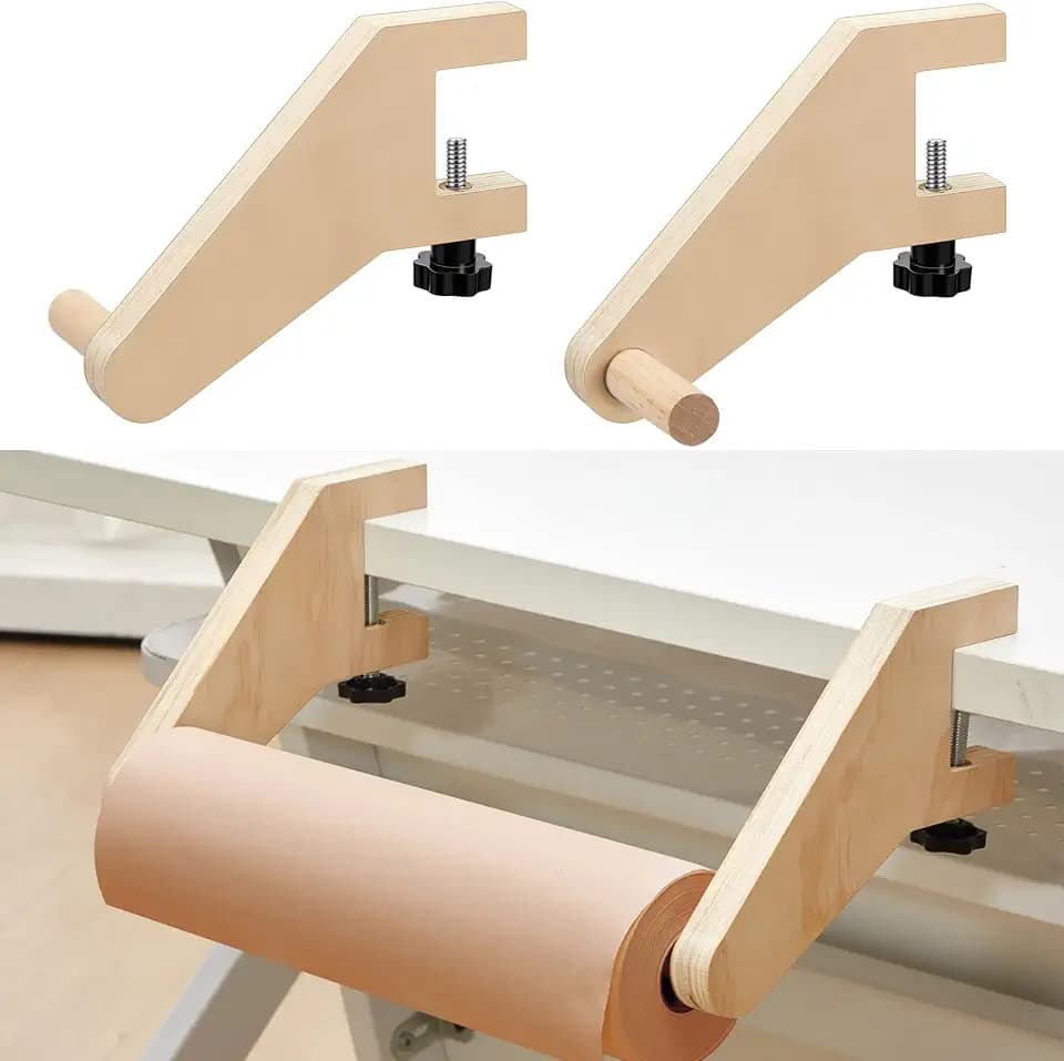 Yalikop 18'' Wooden Craft Paper Roll Dispenser Fits Table 0.79-1.97'' Roll