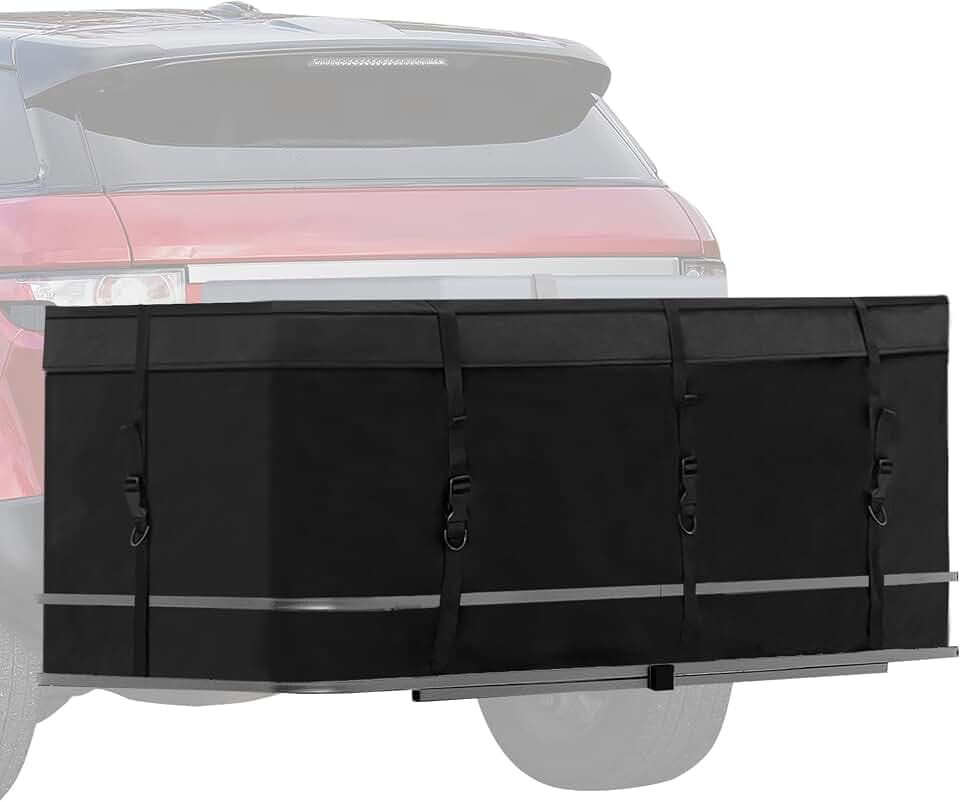 MDSTOP Hitch Cargo Carrier Bag, Waterproof Cargo Bag, 12.5 Cu Ft 53"x20"x20" Rainproof Vehicle Soft-Shell Carriers, with 8 Reinforced Straps for Vans Truck Pickup (Black, 12.5 cu. ft 53"x20"x20")