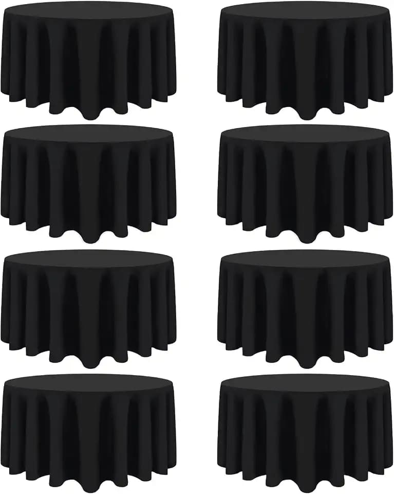 8 Packs 120 Inch Black Round Tablecloths for 48"-96" Table