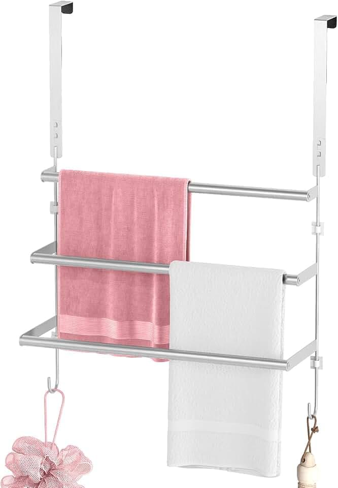 FLE Over The Door Towel Rack, Door Towel Bar, Brush Nickel