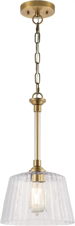 Westinghouse 6130200 Aggie Transitional One Light Indoor Pendant, Brushed Brass Finish, Clear Ribbed Glass