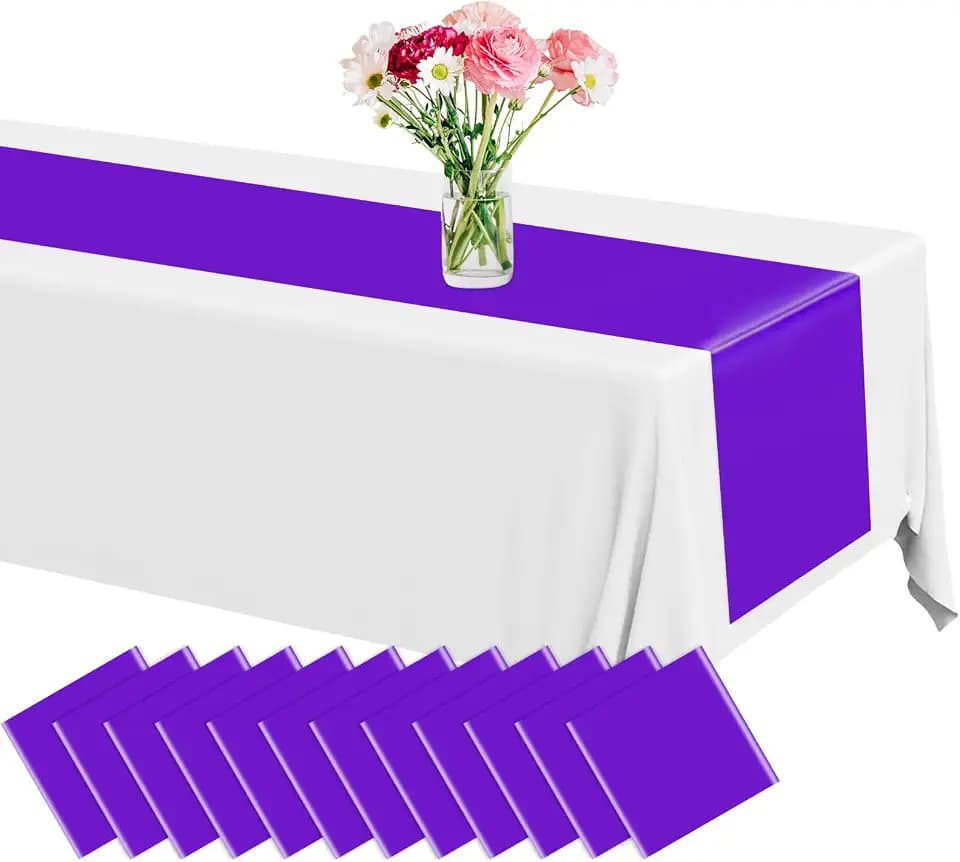 12 Pack Plastic Table Runner 14 X 108inch Purple Long Premium Table Runner Disposable Purple Tables Runners for Dinner Tables Decor for Halloween Wedding Graduation Birthday Party Decorations