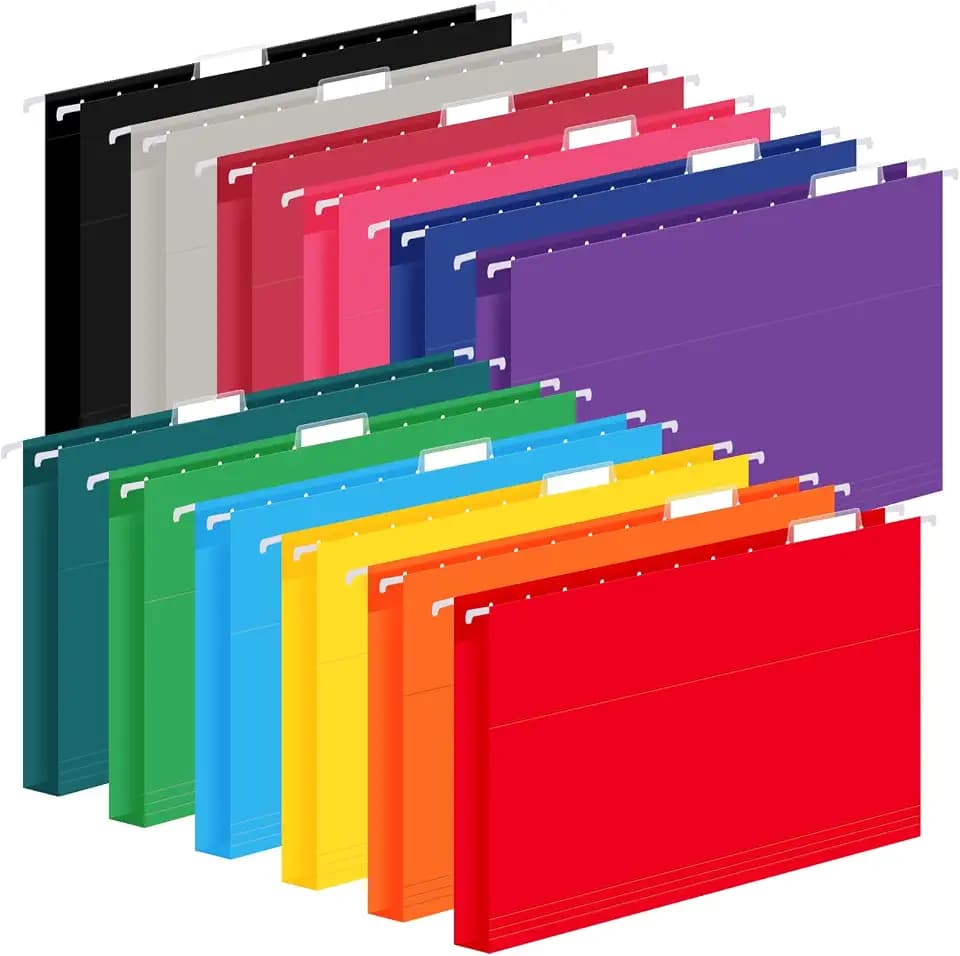 24 Pack Hanging File Folders, Letter Size with 1/5-Cut Adjustable Tabs, 12 Selected Color - File Folder Organizer for Filing Cabinet Office Home, Designed for Bulky Files, Medical Charts