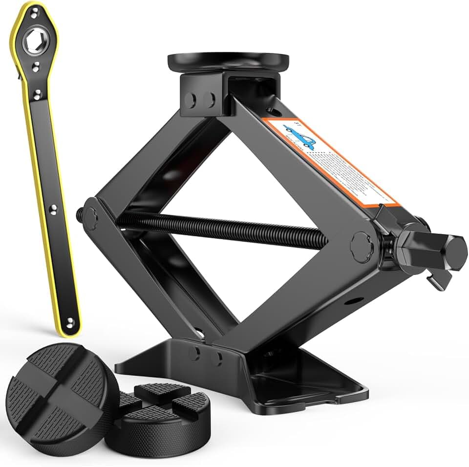 Universelle Wagenheber 3T, Neues Upgrade Scherenwagenheber mit 2Pcs Wagenheber Gummiauflage Schützt PKW, Tragbarer Car Jack mit Radmutternschlüssel, Auto-Notfallset für SUV MPV Wartung und Reparatu