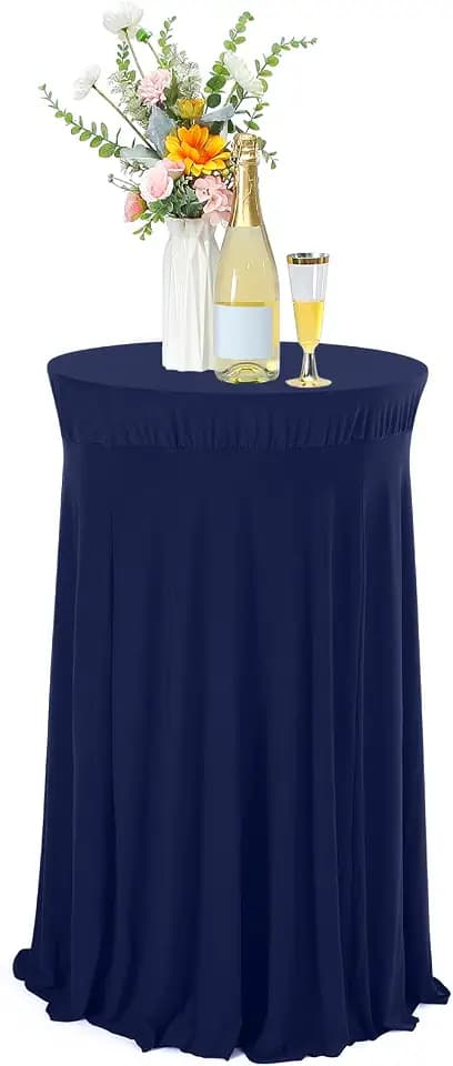 Tegeme 1 Pack Spandex Cocktail Table Cover Fitted with Skirt, Navy