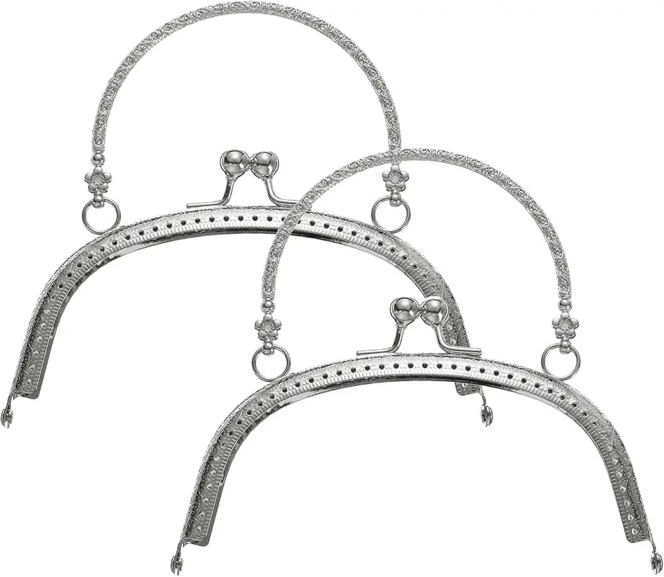 uxcell 2 Pcs Metal Purse Frame, 16.5cm/6.5" Retro Arch Kiss Lock Clasp Frame Embossed for Purse Making, Handled Bag, Coin Bag Clutch Bag, Frame Hardware Replacements (Silver)