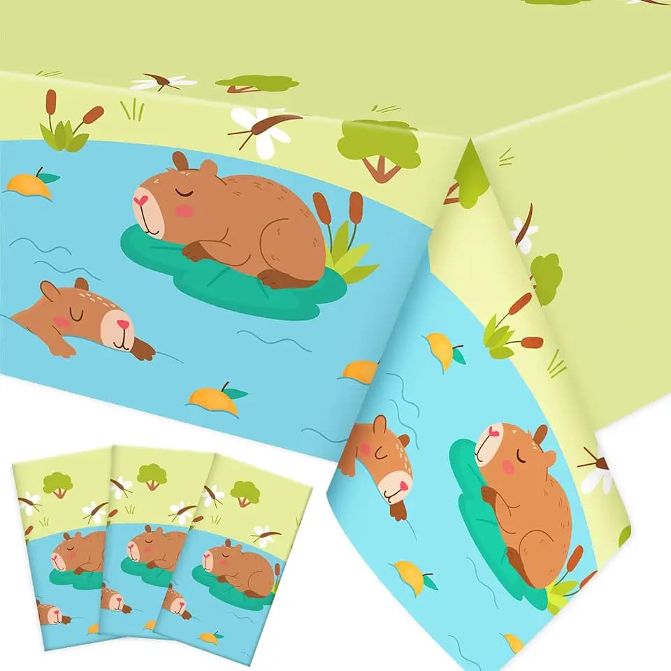 Ganeen 3 Pcs Capybara Party Tablecloths Capybara Birthday Party Decoration Disposable Plastic Rectangle Table Cover Waterproof for Birthday Baby Shower Cute Animals Theme Supplies, 54 x 108 Inch