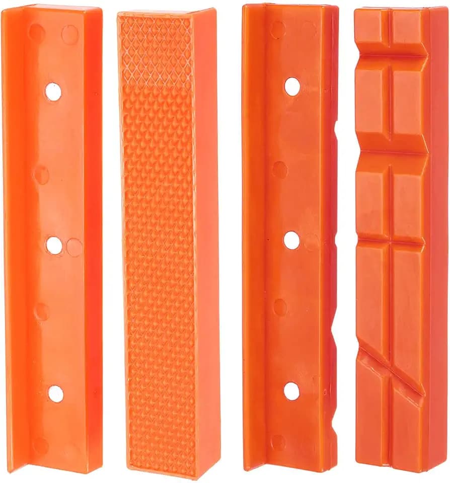 HARFINGTON 2set Magnetic Vise Jaws 6 Inch Magnet Plain Grooves & V-Grooves Soft Rubber Bench Jaw Pads Covers Multi-Purpose Protector for Woodworking Jewelry Making Plumbing, Orange