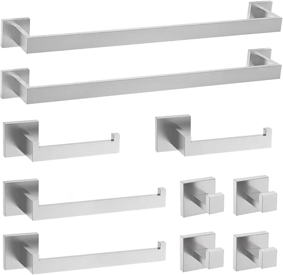 TURS Brushed Nickel 10-Piece Bathroom Hardware Set Towel Bar Set SUS304 Stainless Steel Towel Racks for Bathroom Wall Mounted, 23.6-Inch