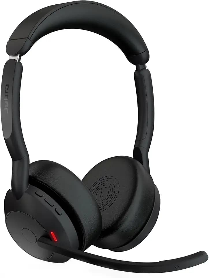 Jabra Evolve2 55 - schnurloses Stereo-Headset mit Ladestation Air Comfort - Mikrofone mit Geräuschunterdrückung & ANC - kompatibel mit Allen UC-Plattformen wie Zoom und Google Meet - Schwarz