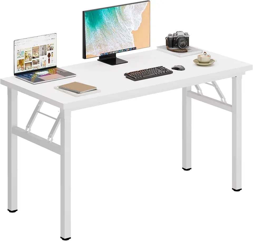 DlandHome 47 Inch Folding Computer Desk, Fully Assembled, White