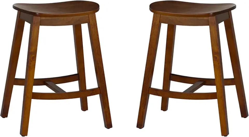 Linon Carli Brown Wooden Backless 26 Inch Seat Height Counter Stool Set of 2