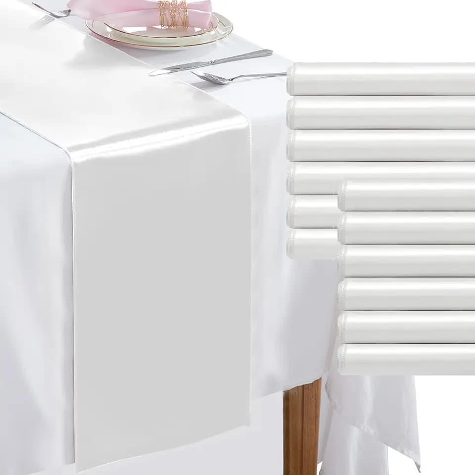 KKJIAF 12 Pack White Silky Satin Table Runner 12" x 108"