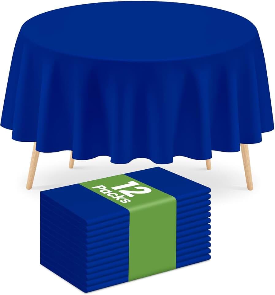 Mulbozy 12 Pcs Dark Blue Round Plastic Tablecloth Disposable 84 Inch