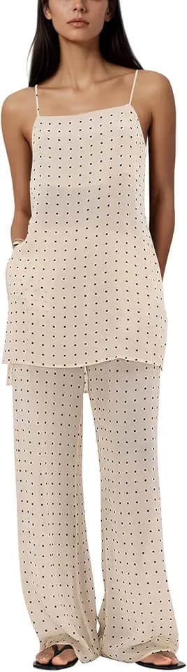 calbatic Polka Dot 2 Piece Sets for Women Summer Camisole and Pants Lounge Sets Vacation Resort Travel Airport Outfits