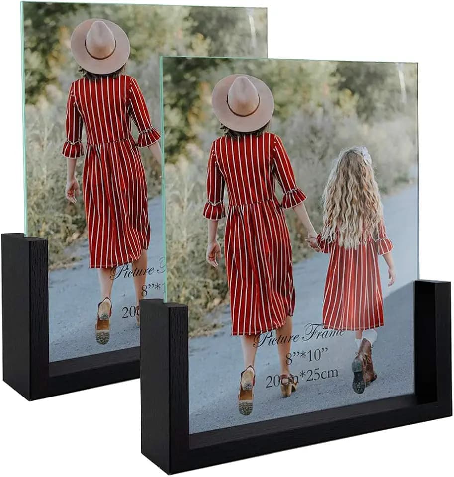 MEBRUDY 8x10 Picture Frame 2 Pack, Black Photo Frames with Tempered Glass Cover and Wooden Base for Tabletop or Desktop Display