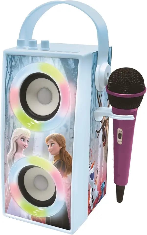 Lexibook Disney Die Eiskönigin - Tragbarer Bluetooth-Lichtlautsprecher mit Mikrofon, Stereoanlage, Lichteffekten, Karaoke, Kabelloser, USB, SD-Karte, Akku, Blau/lila, BTP180FZZLXB