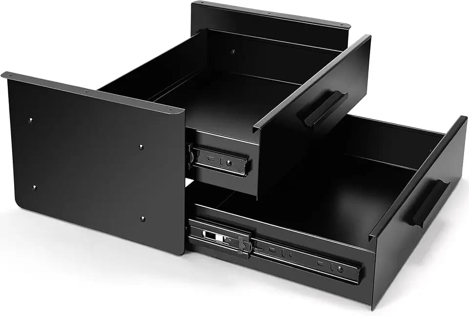 Menkxi 16'' Under Desk Drawer Slide-out Steel Under Counter Drawers Storage Organizer Large Hidden Pull-out Tray for Table Desks Home Office Workstation(Black,2 Layer)