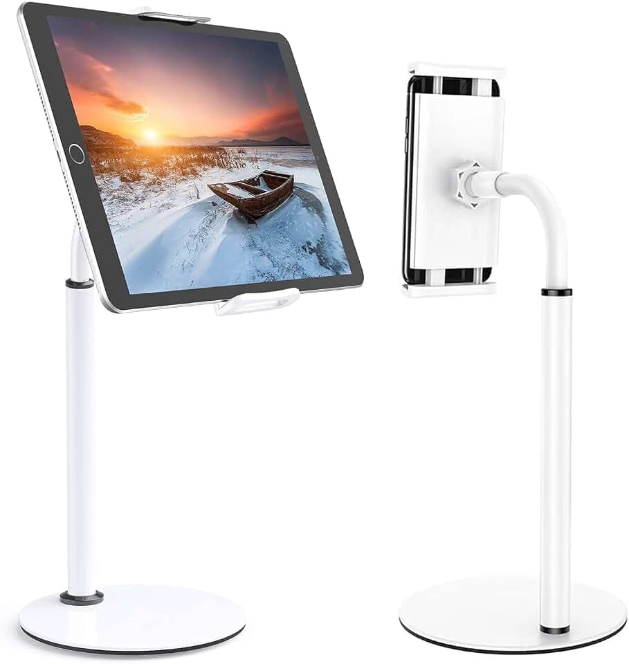 Tablet-Ständer, Schwanenhals, Tablet-Halter, 360 Grad drehbarer Telefonhalter, Schreibtisch-Ständer, flexibler Desktop-Tablet-Ständer für iPad, iPhone, Samsung Tab, 4,7 - 11 Zoll Geräte (weiß)