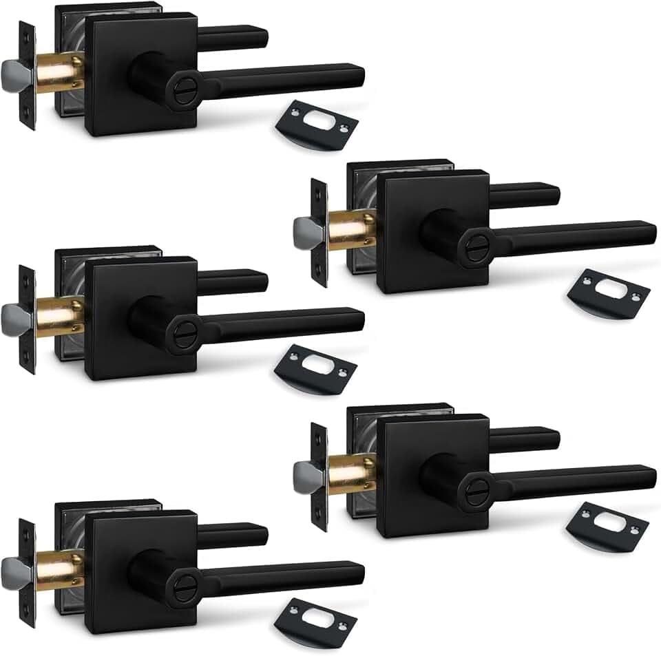 NEWBANG (5Pack) Bed/Bath Room Door Lever for Privacy Bathroom and Interior Door Door Lock Handle in Aged Matt Black, HD1601-DB-BK-5P